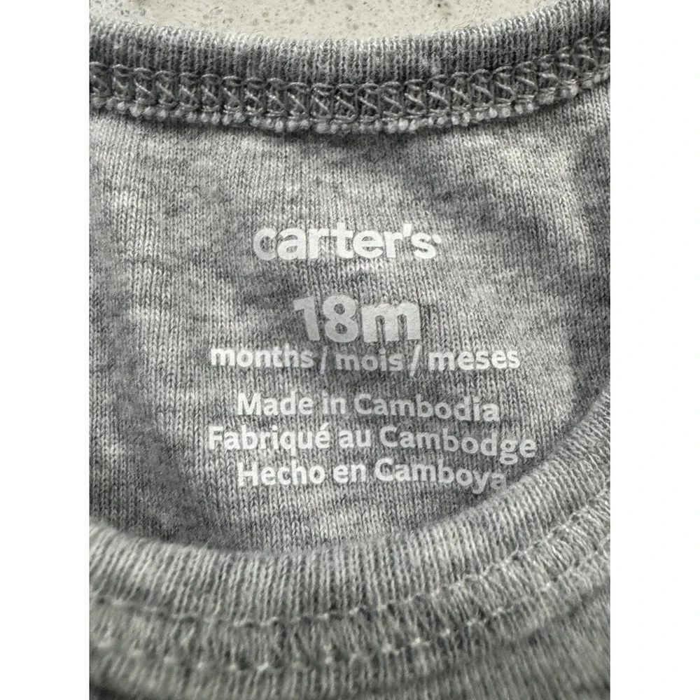Carter's Baby Boy Bodysuit Gray Short Sleeve 18 Months Cotton Blend One Piece